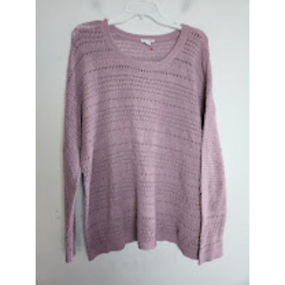 J.Jill Women Lavender Purple Open Knit Cotton Crochett Sweater Top size Large